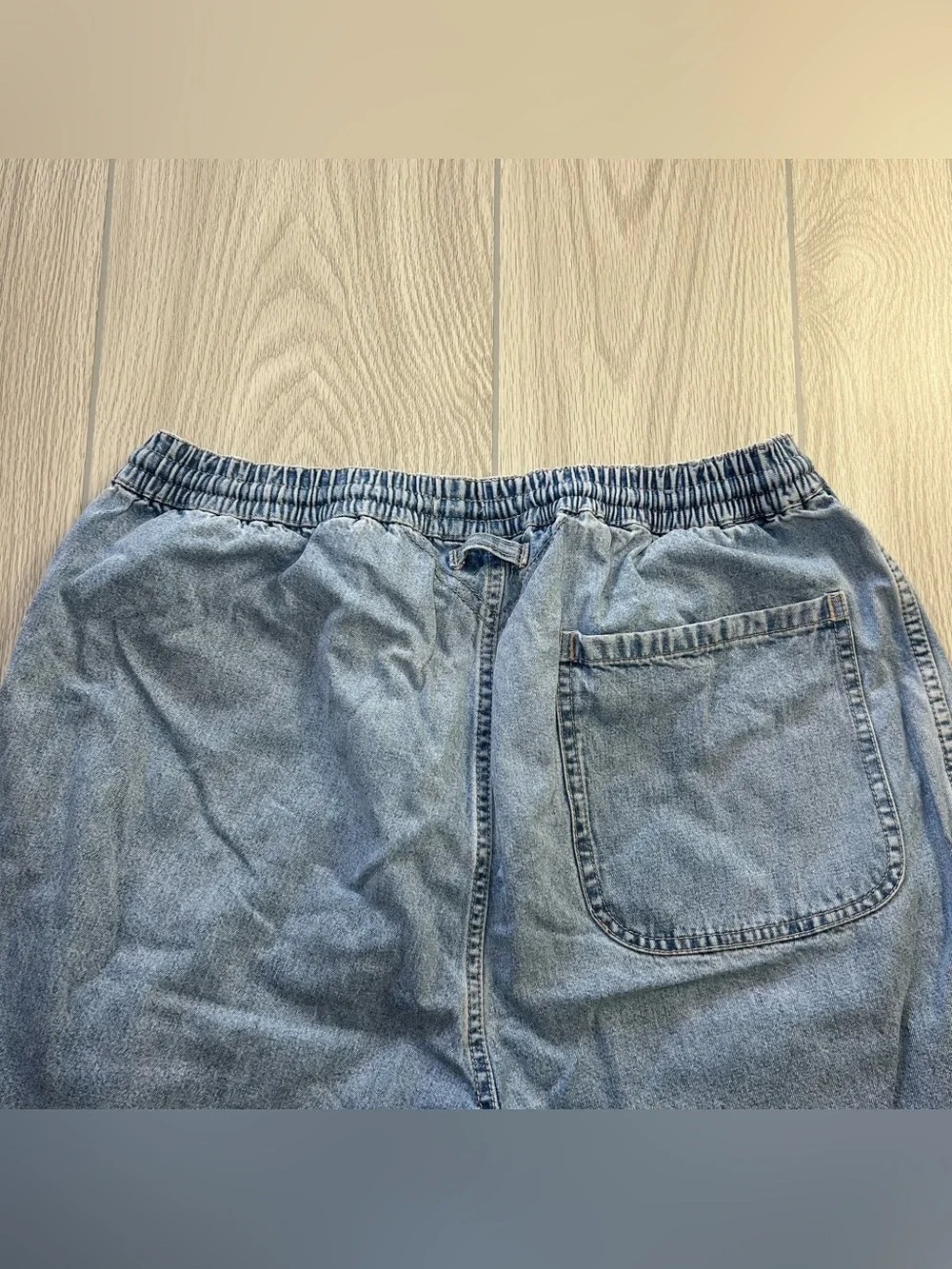 Vintage 90s Rigolletto Light Wash Elastic Waist Denim Shorts Men’s Jorts Sz L 9”